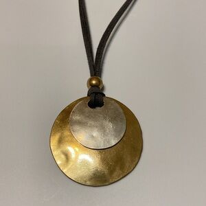 Vintage jewelry necklace multi layer pendant hammered gold silver suede cord